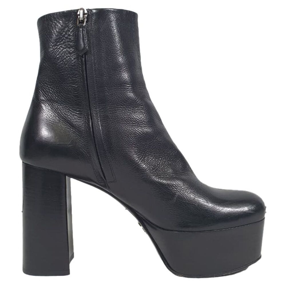 Prada Platform Ankle Boots in  Black Leather